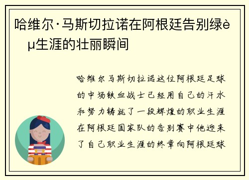 哈维尔·马斯切拉诺在阿根廷告别绿茵生涯的壮丽瞬间